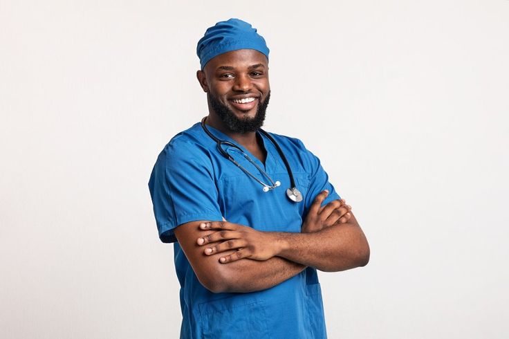 Young black medical doctor smiling o